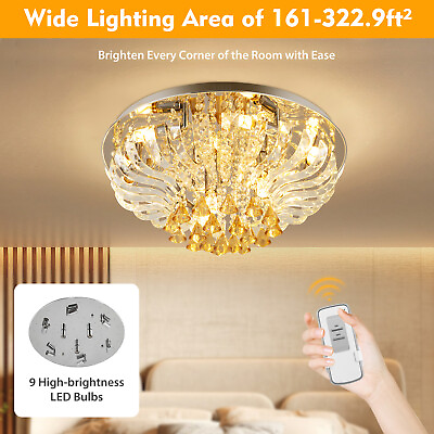 #ad Modern Crystal Chandelier Flush Mount Ceiling Light LED Raindrop Chandeliers $161.50