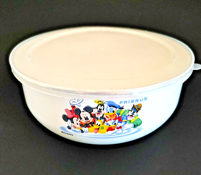 #ad Mickey Mouse Rare Disney White Enamel Metal Medium Size Mix amp; Store Bowl amp; Lid $12.00