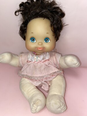 #ad VTG 80s 1985 Mattel My Child Vinyl Head Soft Body Black Hair Blue Eyes Baby Doll $35.99