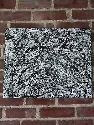 #ad Original Abstract Action Painting jackson pollock style signed art decor paint $150.00