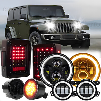 #ad For Jeep Wrangler JK JKU Halo Led Headlights Tail Light Fog Lamp Turn Signal Kit $174.99