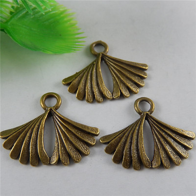 #ad 20 pcs Antiqued Bronze Folding Fan Alloy Charm Handmade Jewelry Craft 27*22*2mm $6.64
