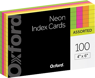 #ad Neon Index Cards 4? X 6quot; Ruled Assorted Colors 100 per Pack 99755EE $6.35