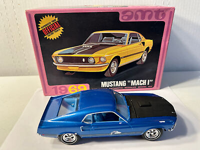 #ad AMT 1969 Ford Mustang Mach 1 Blue 1 25 Scale Built Model With Original Box $100.00