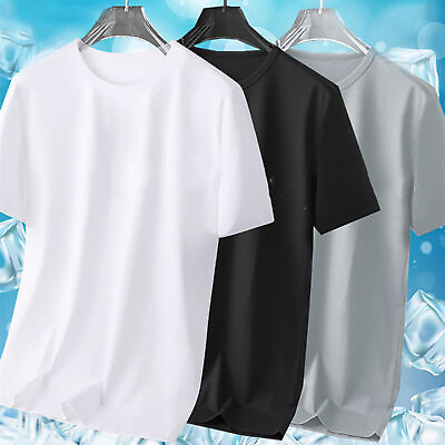 #ad Men Ice Silk T shirt Seamless Solid Color O neck Short Sleeve Tops Undershirt $9.49