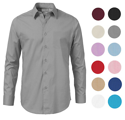 #ad Men#x27;s Solid Long Sleeve Formal Button Up Standard Barrel Cuff Dress Shirt $24.14