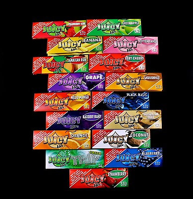 #ad 💚24 PACK JUICY JAY#x27;S ROLLING PAPERS 1 1 4 SIZE✨32 LEAVES PACK💛ASSORTED FLAVORS $32.99