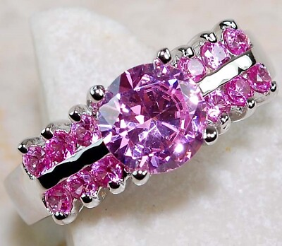 #ad 2CT Pink Sapphire 925 Solid Genuine Sterling Silver Ring Sz 7 UB4 4 $29.99