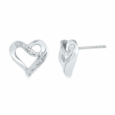 #ad Diamond Accent Ribbon Heart Stud Earrings Sterling Silver $59.79