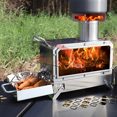 #ad Portable Stainless Steel Wood Burning Stove Outdoor Cooking Oven Grill Camping $98.49