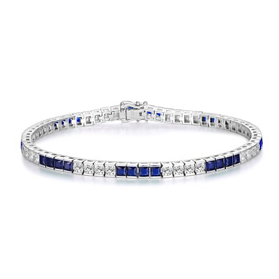 #ad Ladies Handmade Sterling 925 Solid Silver Blue amp; White Sapphire Tennis Bracelet GBP 112.49