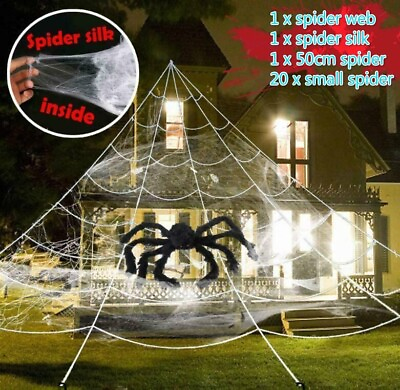 #ad New Giant Halloween Spider Web Cobwebs Large Spider Props Fake Party Decor Scary $15.89