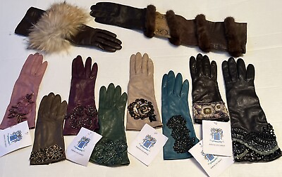#ad Portolano Adriana Landau 10 SINGLE Leather Gloves Beaded Embellished Appliqué💖 $79.99