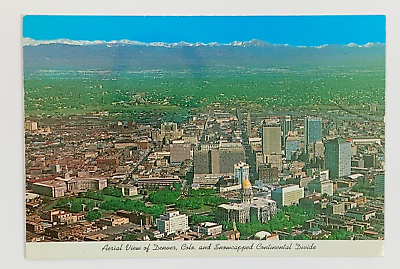 #ad Aerial View of Denver Colorado and Snowcapped Continental Divide Postcard $6.99