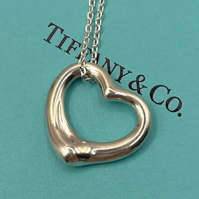 #ad Tiffany amp; Co Sterling Silver Elsa Peretti Open Heart Pendant Necklace $65.00