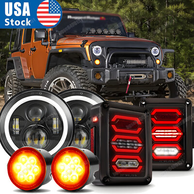 #ad For Jeep Wrangler JK 07 18 Combo 7quot; Halo Led Headlights Turn Signals Tail Lights $125.99