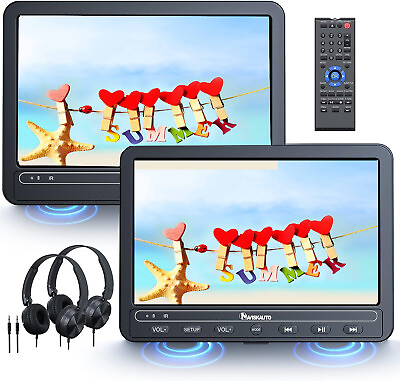 #ad 2x10.5#x27;#x27; Dual Screen Car Headrest DVD Player TV Monitor Battery USB SD Headsets $125.20