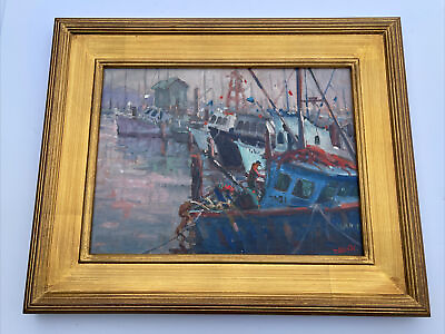 #ad American Impressionism Painting Nautical Coastal Boats Listed Silvio Silvestri $945.00