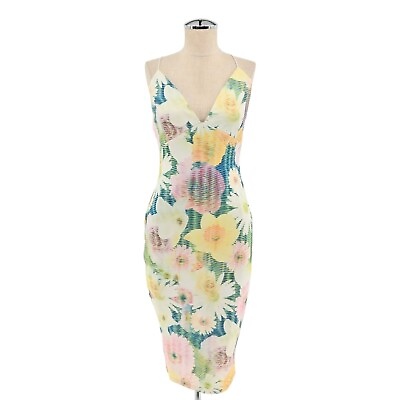 #ad AX PARIS Womens Sz 10 Dress Cami String Pastel Digital Floral Print Midi Bodycon $23.43