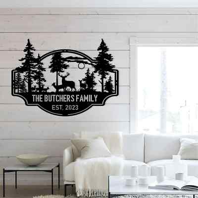#ad Personalized Deer Forest Metal Signs Custom Deer Hunter Wall Art Decor Dad Gift $69.95