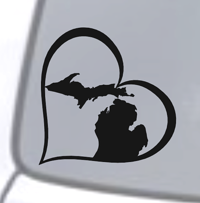 #ad MICHIGAN HEART Vinyl Decal Sticker Car Window Wall Bumper Love Great Lakes State $3.69
