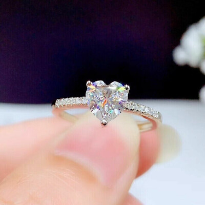#ad Heart Shape Real Moissanite Engagement Ladies Ring 14K White Gold Plated 2Ct $164.99