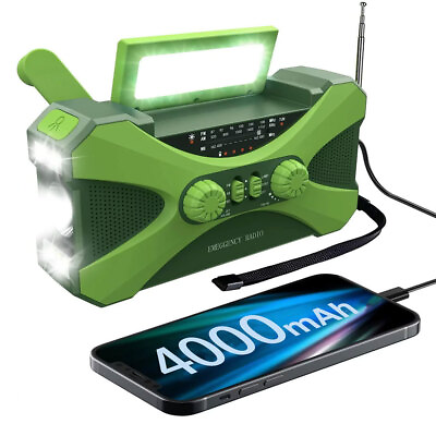 Emergency Solar Hand Crank Portable Weather Radio 4000mAh Power Bank Charger $35.99