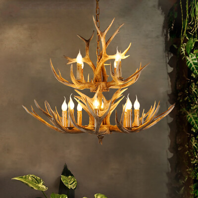 #ad Rustic Retro Resin Ceiling Lamp Deer Horn Antler Large Chandelier Pendant Light $379.99