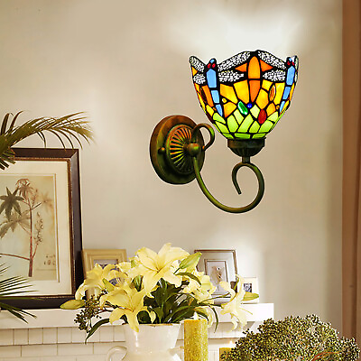 #ad Tiffany Style Wall Light Stained Glass Wall Sconce Lamp Bedroom Fixture 15*25cm $38.00
