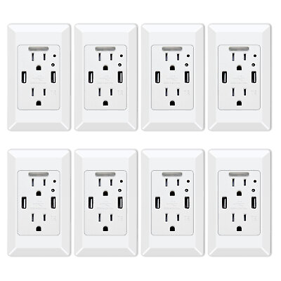 #ad 8× Square 4.2A USB Socket Charging Duplex Outlet with Night Light Cover TR White $127.71
