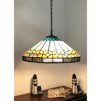 #ad Tiffany Style Mission Arts amp; Craft Stained Glass Ceiling Pendant Light 18quot; Wide $161.21