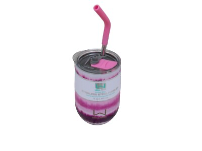 #ad Wellness Double Wall Stainless Steel Tumbler with Straw 14oz Purple amp; Pink $14.99