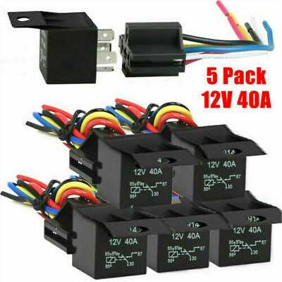 #ad 5Pcs Car 12V DC 40A 5 Pin Relay Switch Harness Socket Waterproof Automotive SPDT $9.79