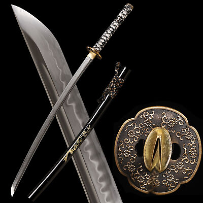 #ad Japanese Samurai Katana Sword Battle Sharp Choji Hamon T10 Steel Clay Tempered $132.88