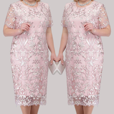 #ad Plus Size Women Lace Floral Mesh Bodycon Dress Evening Cocktail Party Midi Dress $40.59