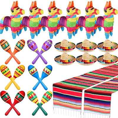 #ad 26 Pcs Mexican Decor Fiesta Decorations Include 6 Donkey Pinatas 12 Large Fie... $88.78