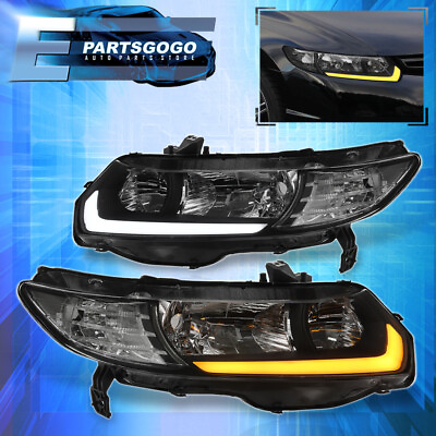 #ad For 06 11 Honda Civic FG Coupe JDM Black LED DRL Sequential Headlights Lamps Set $203.99