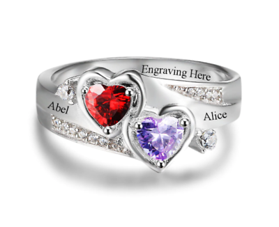 #ad Personalized Ring Engraved Name Custom Heart Birthstone Sterling Silver Women $45.00