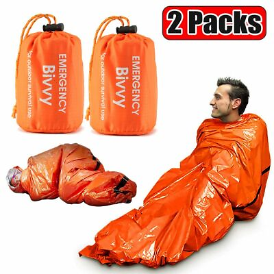 2 Packs Emergency Sleeping Bag Thermal Waterproof Outdoor Survival Camping Bag $13.15