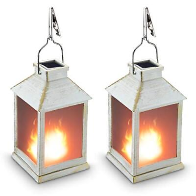 #ad 10quot; Vintage Style Solar Powered Lantern Fame Effect Metallic Coating WhitePl... $35.90