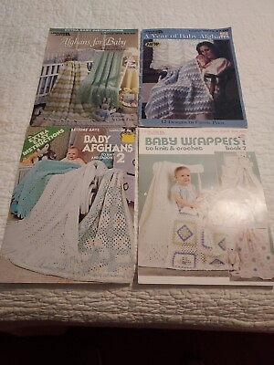 #ad Lot Of Four Baby Afghan Books Pamphlet Vintage EUC MANY FULL patterns all types $8.11