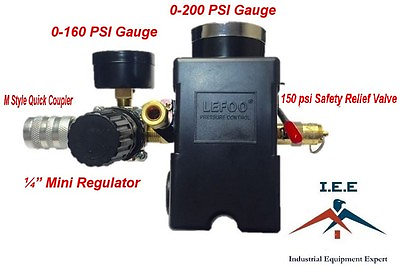 #ad US Style Air Compressor Pressure Control Switch Manifold Regulator Fitting Kits $49.99