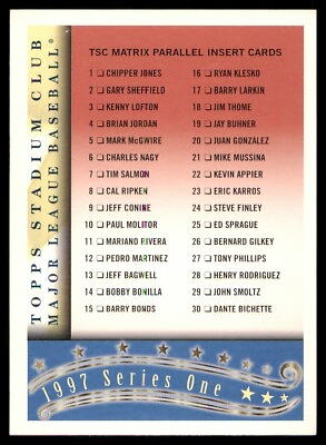 #ad 1997 Stadium Club Checklists Series 1 Checklist 4 of 4: Inserts #4 NM Or Better $1.50