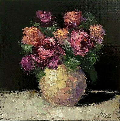 #ad Original Oil Painting Still Life Impressionism Realism Roses 6 x 6quot; Flowers $80.00