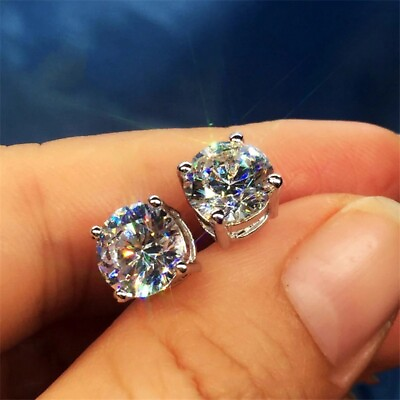 #ad 925 Silver Stud Earring 5 Szs Round Cut Cubic Zircon Fashion Jewelry A Pair $1.85