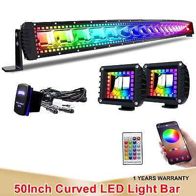 #ad #ad 50inch LED Curved LED Light Bar with RGB Ring Driving For Truck Wire Pods Kit $195.99
