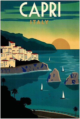 #ad Travel Posters Capri Italy Travel Poster Retro Vintage Poster $12.99