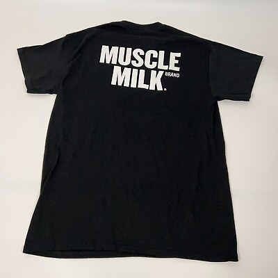 #ad Muscle Milk Mens T Shirt M Medium Black Back Logo Short Sleeve Tee Cotton Logo $6.25
