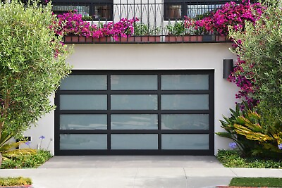 #ad Full View Garage Door 12 ft By 8 ft Anodized Matt Black Frame With Frosted Glass $4995.00