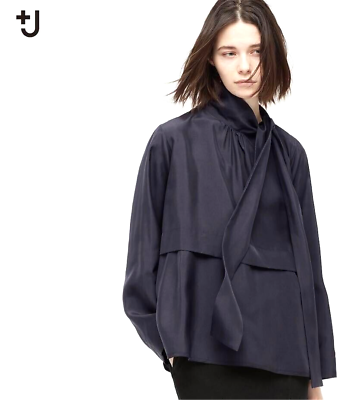 #ad Uniqlo J 100% Silk Bowtie Blouse Dark Gray Women#x27;s size M NEW from Japan $193.00